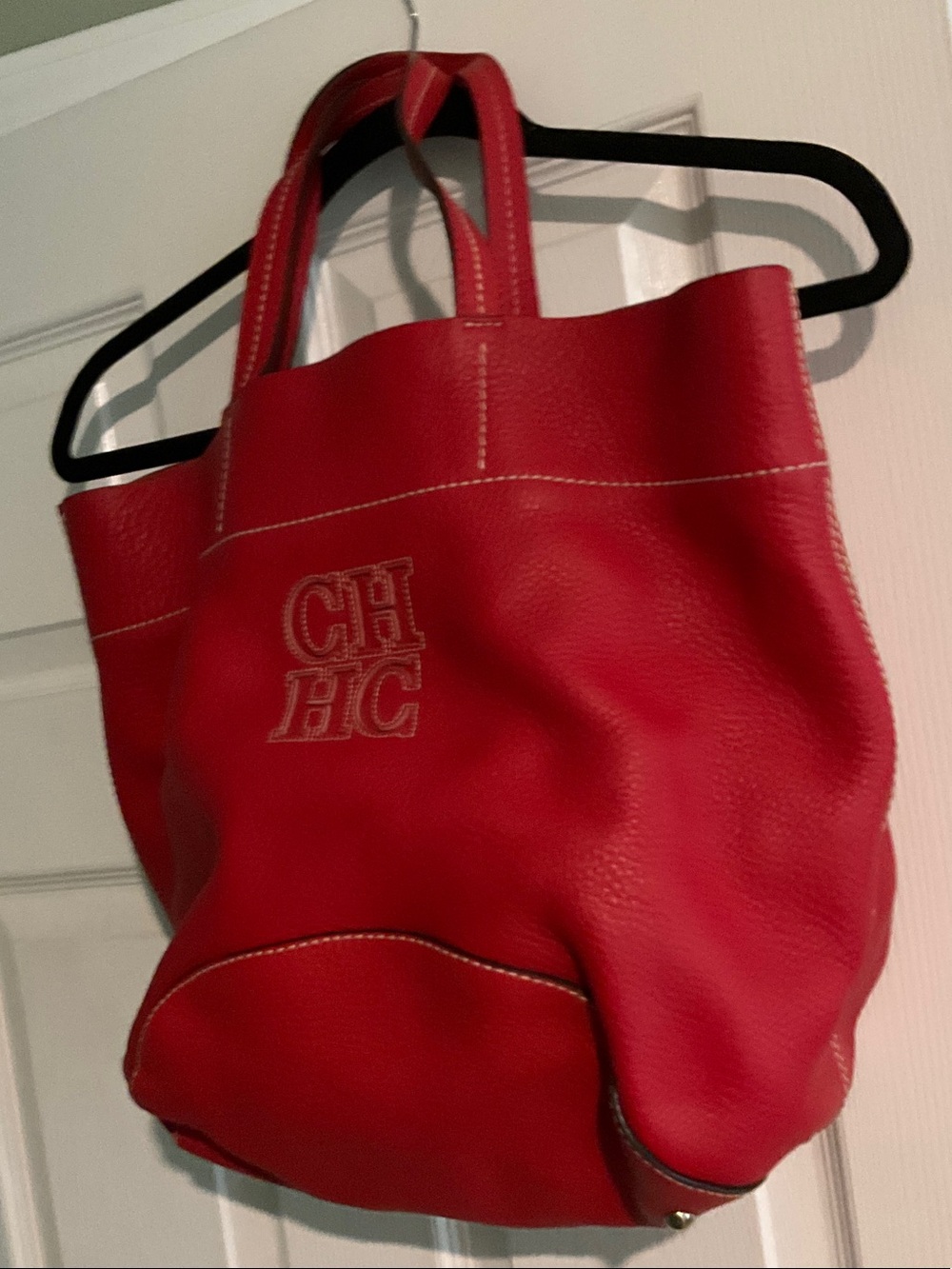 Carolina Herrera Red Leather Logo Tote